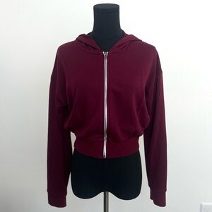 Forever 21 Burgundy Cropped Full Zip Hoodie in Size S